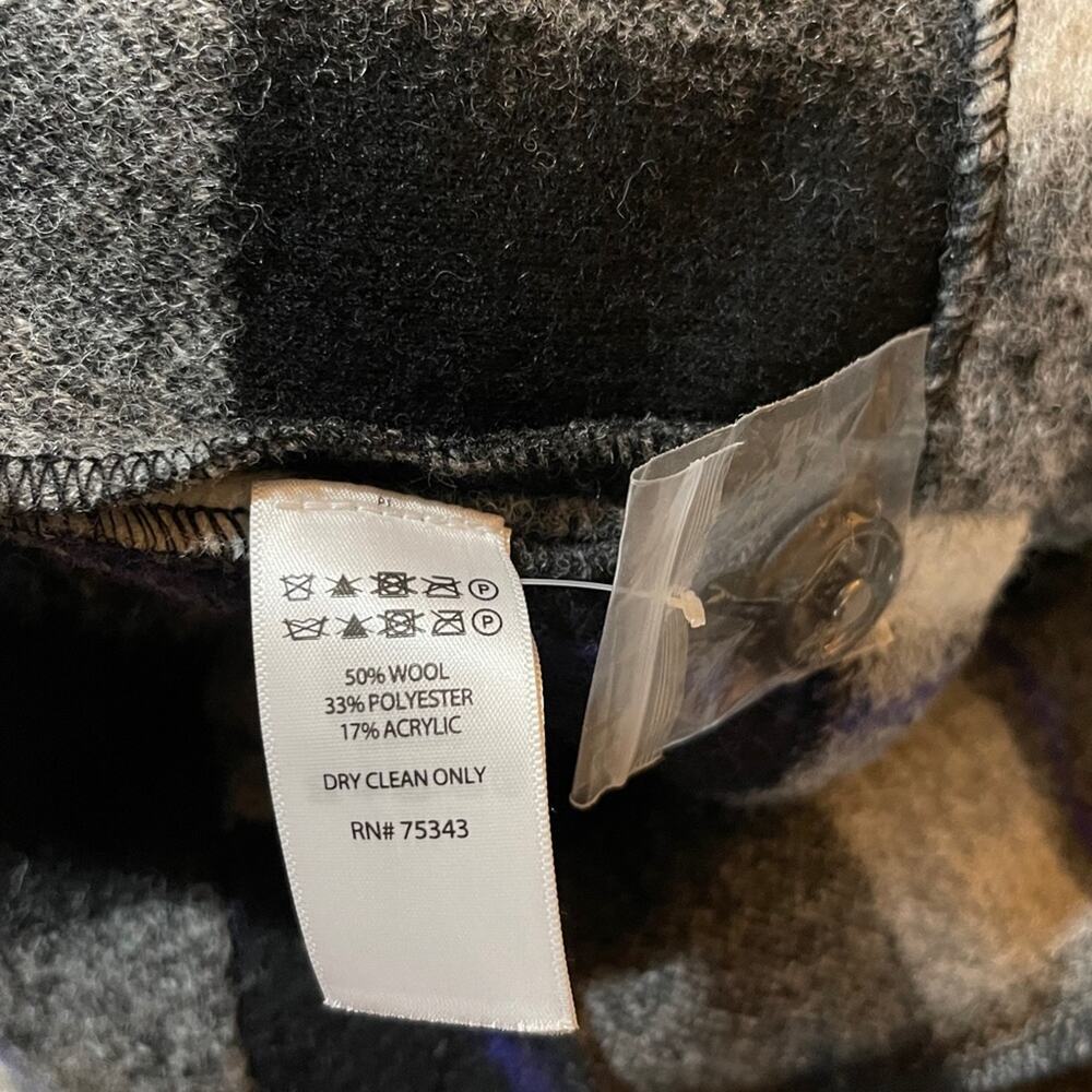 Max Studio Buffalo Plaid Wool Blazer Trench Coat Black White Size M - Picture 5 of 5